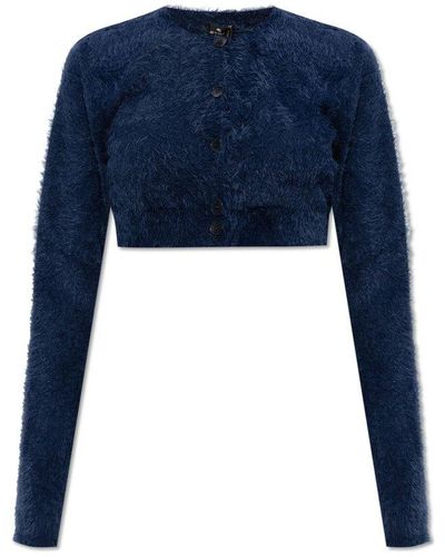 Etro Long Sleeved Buttoned Cropped Fur Cardigan - Blue