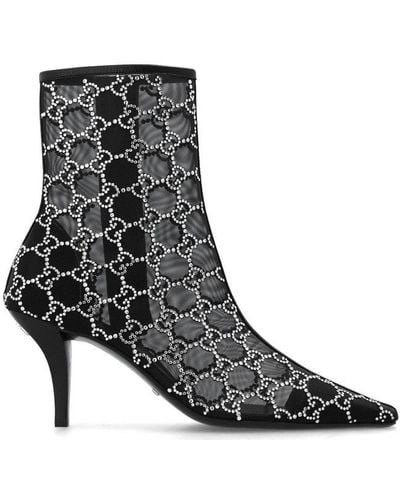 Gucci Tom Crystal-embellished Mesh Heeled Ankle Boots - Black