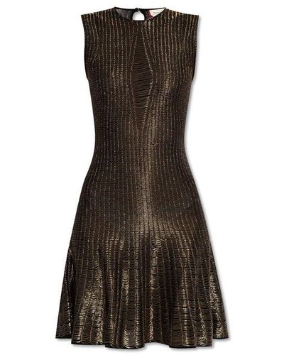 Alexander McQueen Lurex Yarn Mini Dress - Brown