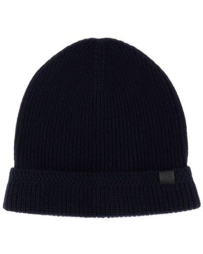 Tom Ford Tf Patch Ribbed Beanie - Blue