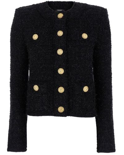 Balmain Buttoned Tweed Jacket - Black