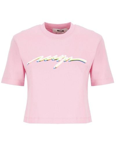 MSGM Logo-printed Crewneck T-shirt - Pink