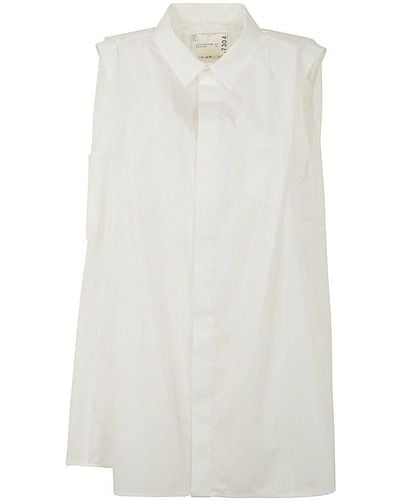 Sacai Sleeveless Poplin Shirt Dress - White
