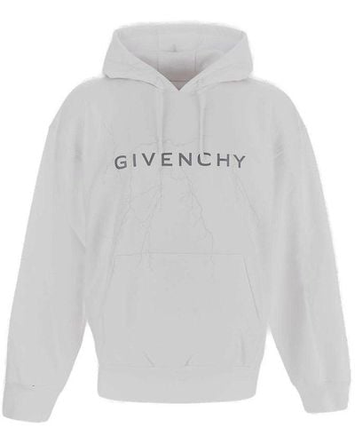 Givenchy Logo Printed Drawstring Hoodie - Grey