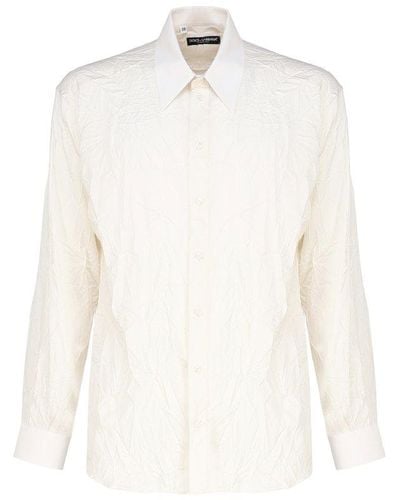 Dolce & Gabbana Oversized Shirt In Stretch Silk Charmeuse - White
