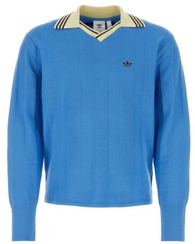 Adidas by Wales Bonner Logo Detailed Long-sleeved Polo Shirt - Blue