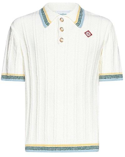 Casablancabrand Logo Patch Ribbed-knit Polo Shirt - White