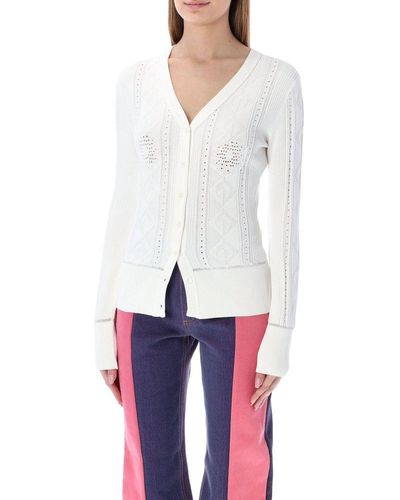 Marine Serre Lunar-pointelle Knit Fitted Cardigan - White