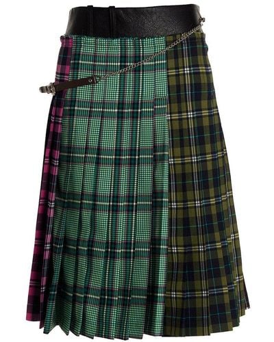 ANDERSSON BELL Chcked Pleated A-line Skirt - Green