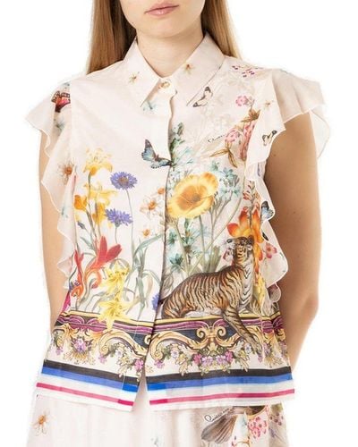 Class Roberto Cavalli Secret Garden Printed Ruffled Shirt - Multicolor