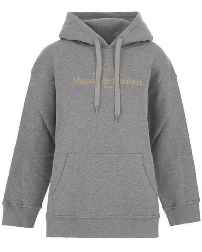 Valentino Maison De Couture Embroidered Drawstring Hoodie - Gray