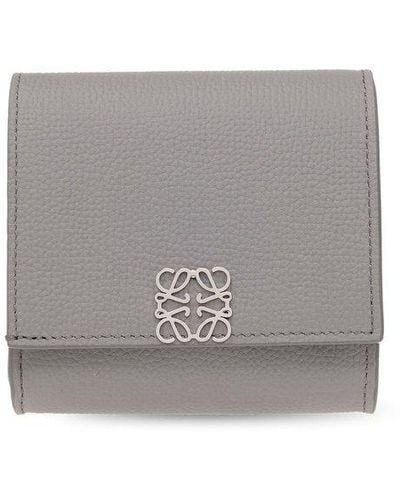 Loewe Leather Wallet With Logo - Grey