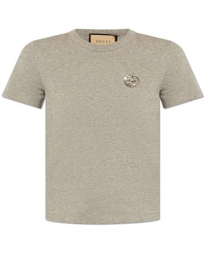 Gucci Logo Embroidered T-shirt - Grey