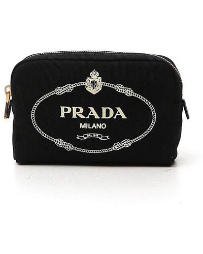 Prada Logo Printed Cosmetic Pouch - Black