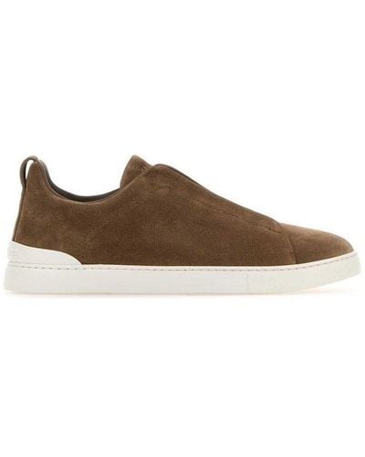 Zegna Round Toe Slip-on Trainers - Brown