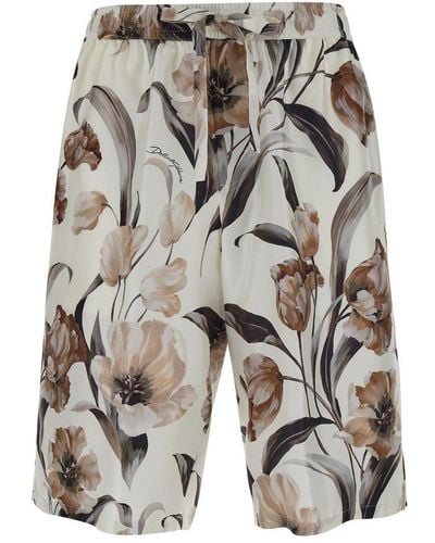 Dolce & Gabbana Floral Printed Jogging Shorts - Grey