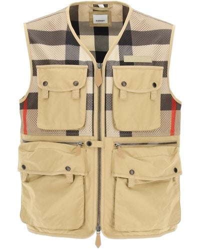 Burberry Finmere Vest In Technical Cotton And Mesh - Natural