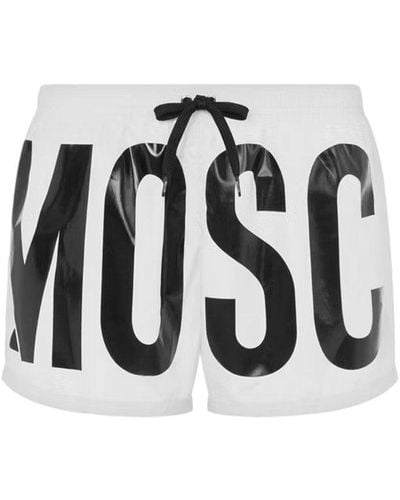 Moschino Logo Printed Drawstring Swim Shorts - White