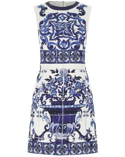 Dolce & Gabbana Majolica-printed Sleeveless Mini Dress - Blue