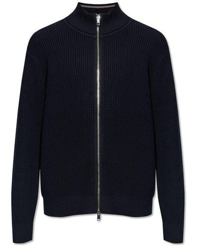 Theory Cotton Cardigan With Standing Collar, - Blue
