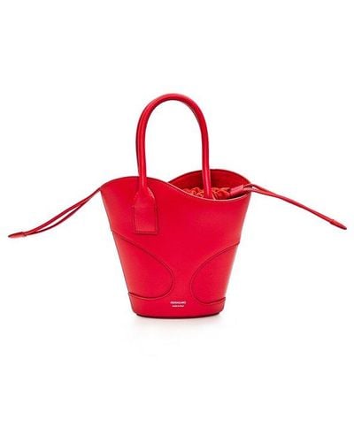 Ferragamo Cut Out Detailed Bucket Bag - Red