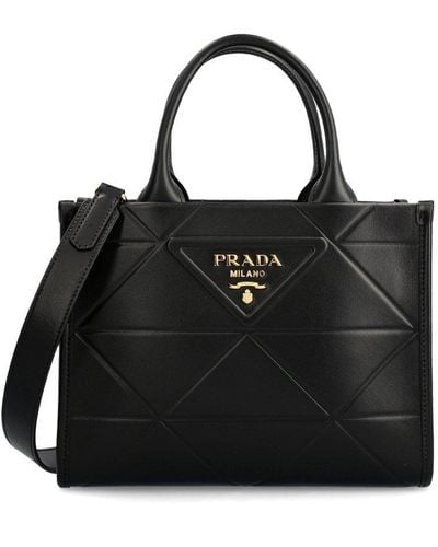 Prada Symbole Logo Printed Mini Top Handle Bag - Black
