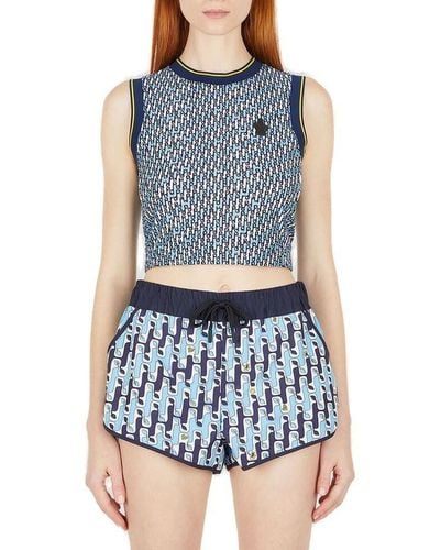 3 MONCLER GRENOBLE Abstract Printed Cropped Top - Blue