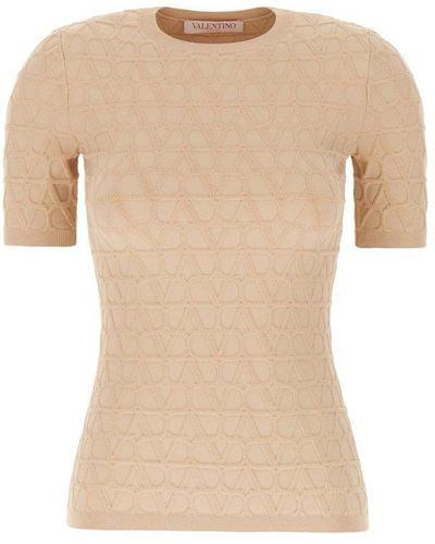 Valentino Toile Iconographe Crewneck Knitted Top - Natural