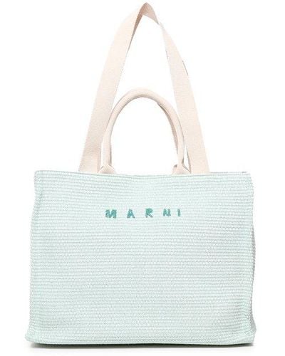 Marni Logo Embroidered Top Handle Bag - Blue
