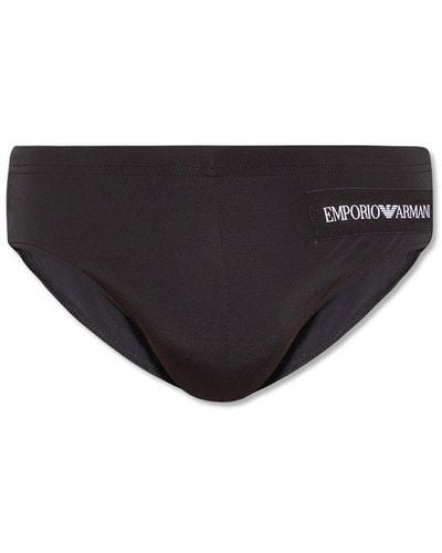 Emporio Armani Swimming Briefs With Logo - Black