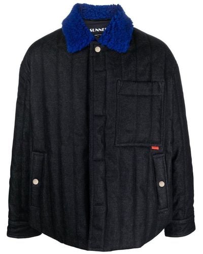 Sunnei Contrasted Collar Buttoned Jacket - Blue