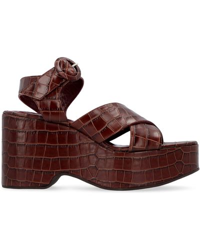 STAUD Jane Croc-effect Leather Platform Sandals - Brown