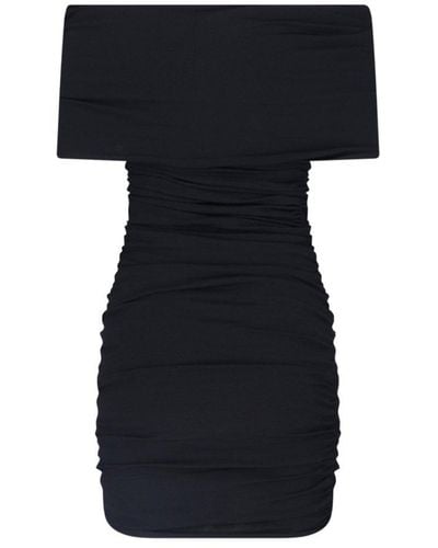 Khaite Over-the-shoulder Ruched Midi Dress - Black