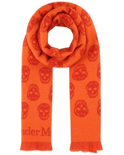 Alexander McQueen Embroidered Wool Scarf Alexa - Orange