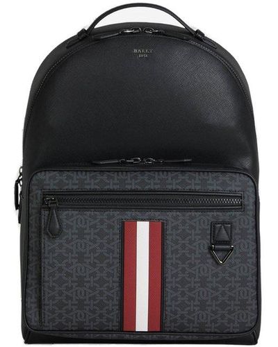 Bally Logo Detailed Zip-up Backpack - Black