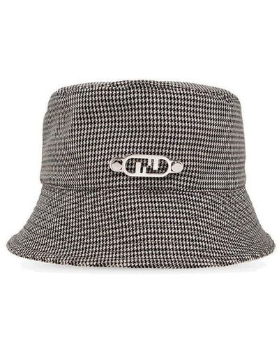 Fendi Houndstooth Logo-plaque Bucket Hat - Grey