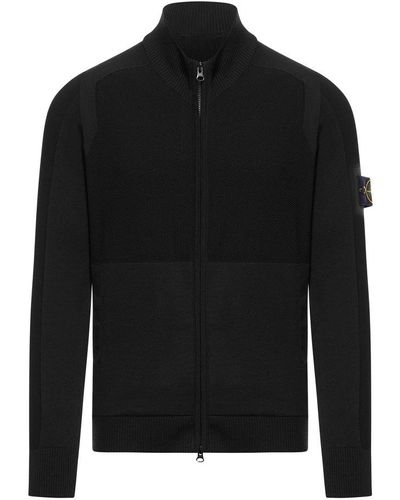 Stone Island Mock Neck Two-way Zip Sweater - Black