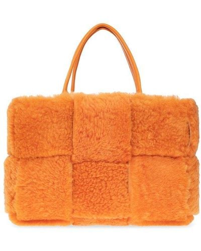 Bottega Veneta Arco Medium Shearling Tote Bag - Orange