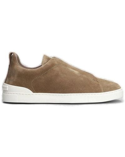 Zegna Round Toe Slip-on Trainers - Brown