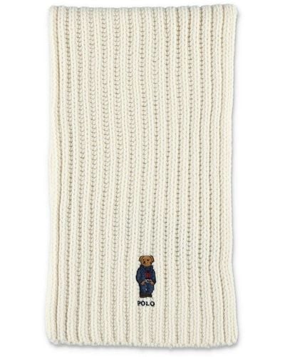 Polo Ralph Lauren Polo Bear Embroidered Knitted Scarf - Natural