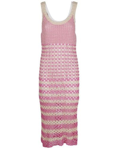 RED Valentino Red Striped Crochet Knitted Dress - Pink