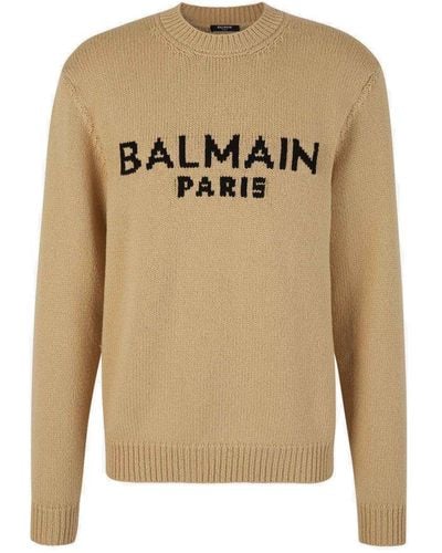 Balmain Wool-blend Logo Jumper - Natural