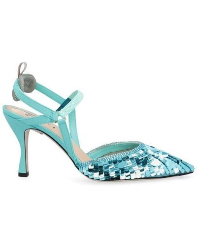Fendi Sequin-embellished High-heeled Slingback Court Shoes - Blue