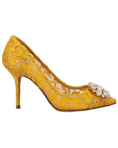 Dolce & Gabbana Taormina Lace Embellished Court Shoes - Metallic