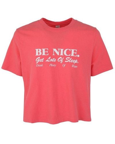 Sporty & Rich Slogan Printed Cropped T-shirt - Pink