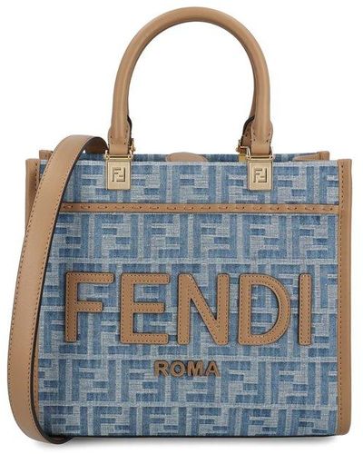 Fendi Sunshine Ff Jacquard Small Top Handle Bag - Blue