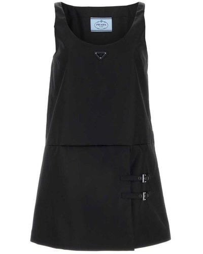 Prada Enamel-triangle Sleeveless Mini Dress - Black