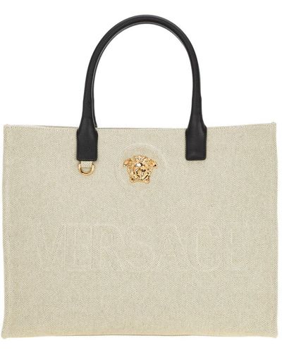Versace Handbag Tote Shopping Bag Purse La Medusa - Natural