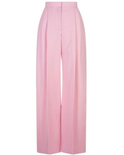 Alexander McQueen Pleat Detailed Wide-leg Trousers - Pink
