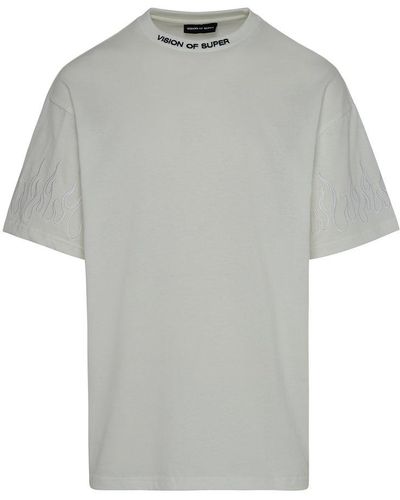 Vision Of Super Logo Embroidered Straight Hem T-shirt - Grey